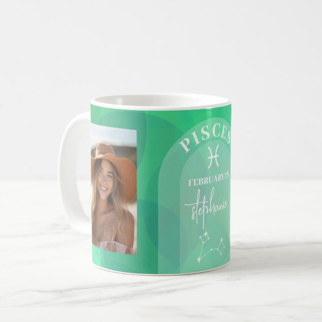 Pisces Zodiac Astrology Photo Custom Birthdate Coffee Mug (Front Left)
