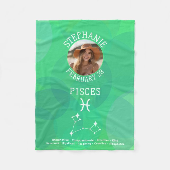 Pisces Zodiac Astrology Photo Custom Birthdate Fleece Blanket (Front)