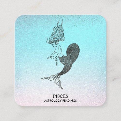  PISCES Zodiac Astrology Reading Aqua Glitter Square Business Card