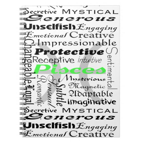 Pisces Zodiac Astrology Traits Collage Notebook
