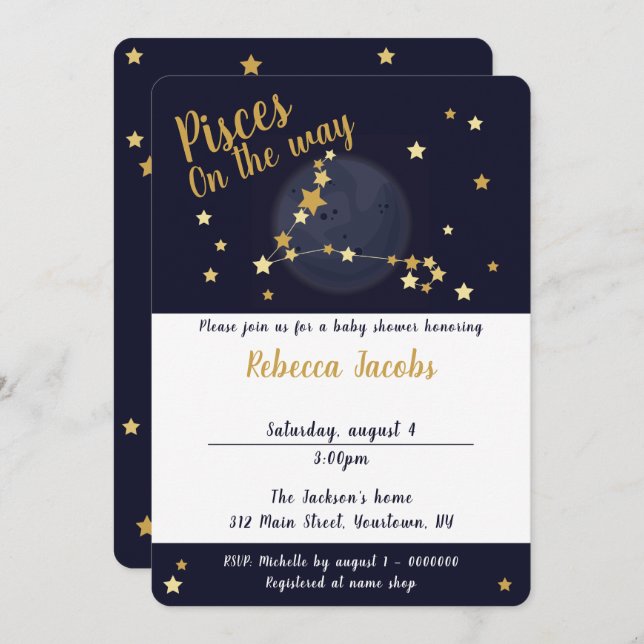 Pisces zodiac Baby Shower Invitation (Front/Back)