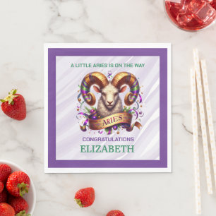 Pisces Zodiac Baby Shower Lavender and Green Napkins