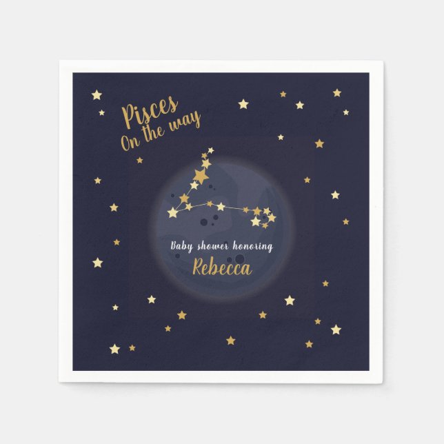 Pisces zodiac baby shower napkins (Front)