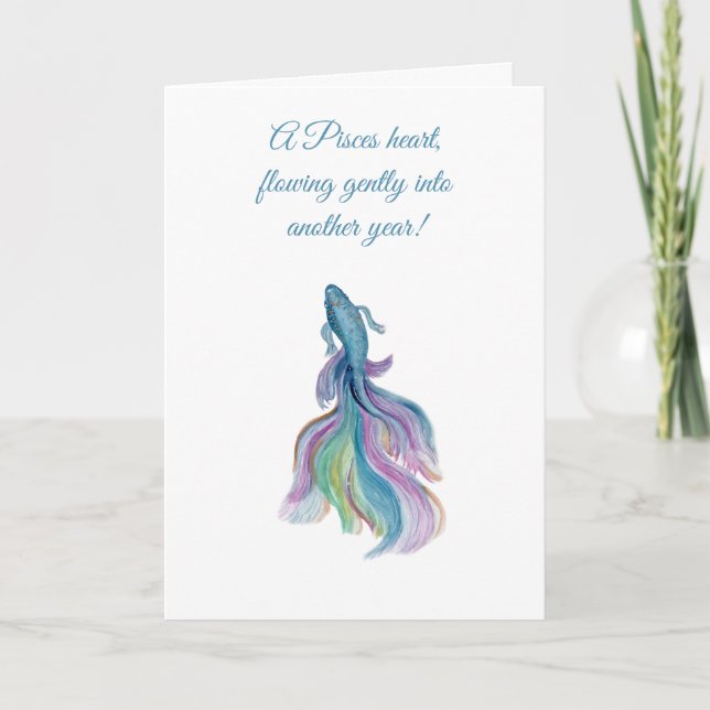 Pisces Zodiac Beautiful Betta Fish Birthday Card (Front)