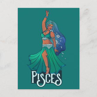 Pisces Zodiac belly Dancer Art Astrology Goddess Postcard