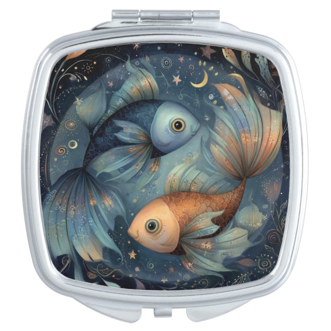 Pisces Zodiac Birth Sign Astrology Celestial Compact Mirror (Front)