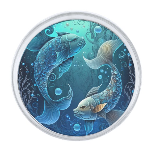 Pisces Zodiac Birth Sign Astrology Silver Finish Lapel Pin (Front)