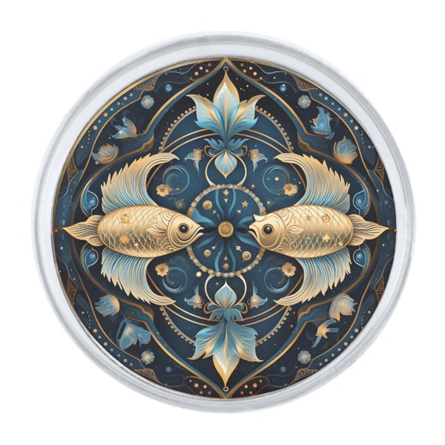 Pisces Zodiac Birth Sign Astrology Silver Finish Lapel Pin (Front)