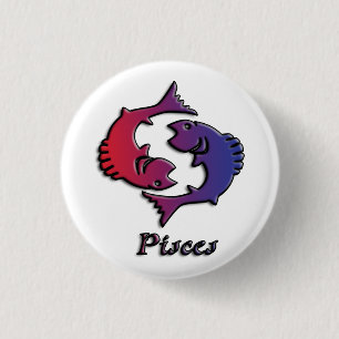 Pisces Zodiac Birth Sign Red Purple astrology art  Button