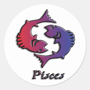 Pisces Zodiac Birth Sign Red Purple astrology art Classic Round Sticker