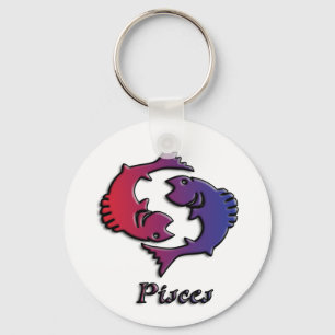 Pisces Zodiac Birth Sign Red Purple astrology art Keychain