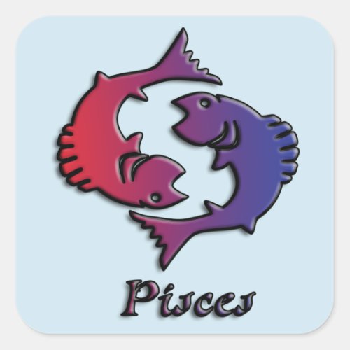 Pisces Zodiac Birth Sign Red Purple astrology art Square Sticker