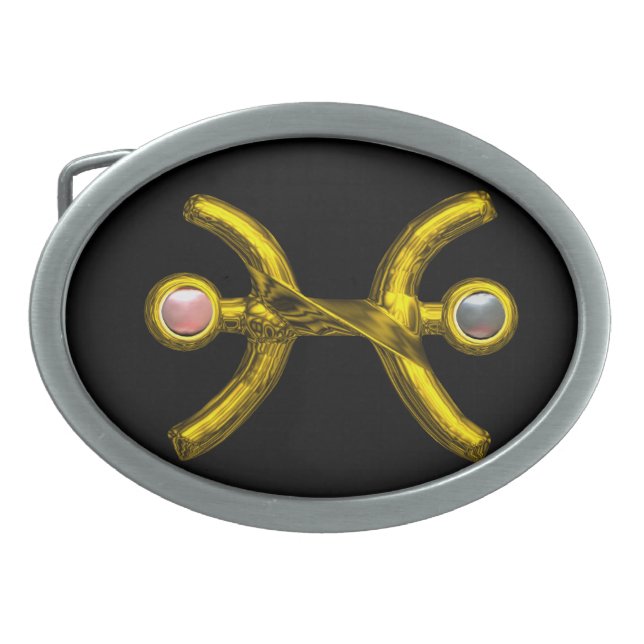 PISCES, Zodiac Birthday Jewel,Black Belt Buckle (Front)