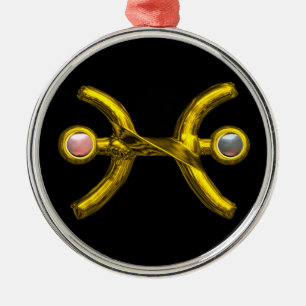 PISCES ZODIAC BIRTHDAY JEWEL PINK WHITE PEARL Gold Metal Ornament