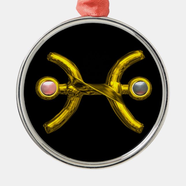 PISCES ZODIAC BIRTHDAY JEWEL PINK WHITE PEARL Gold Metal Ornament (Front)