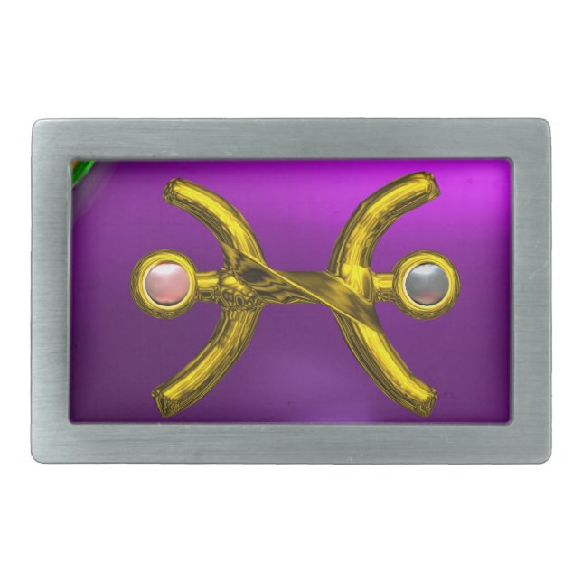 PISCES, Zodiac Birthday Jewel,Purple Amethyst Belt Buckle (Front)