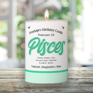 Pisces, Zodiac Birthday Pillar Candle