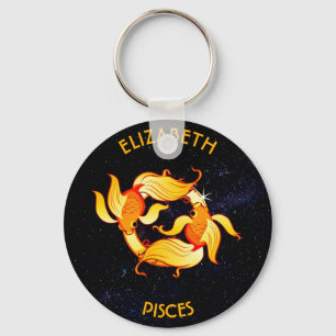 Pisces Zodiac Birthday Sign With Your Custom Name Keychain