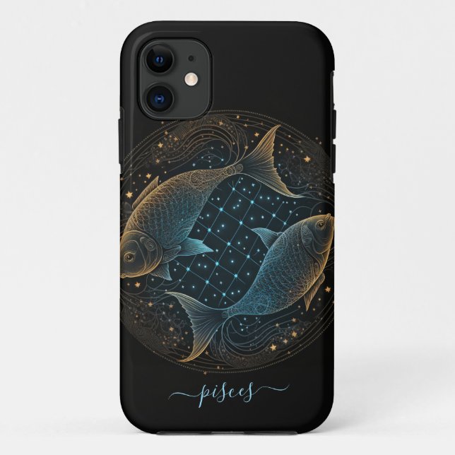 Pisces zodiac black and gold Case-Mate iPhone case (Back)