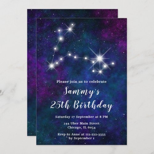 Pisces Zodiac Constellation Birthday Party Invitation