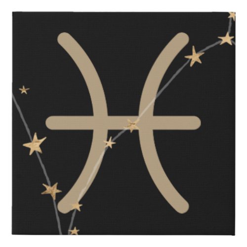 Pisces zodiac constellation black and gold faux canvas print