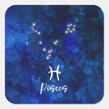 Pisces Zodiac Constellation Blue Galaxy Celestial Square Sticker by GraphicBrat at Zazzle