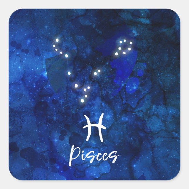 Pisces Zodiac Constellation Blue Galaxy Celestial Square Sticker (Front)