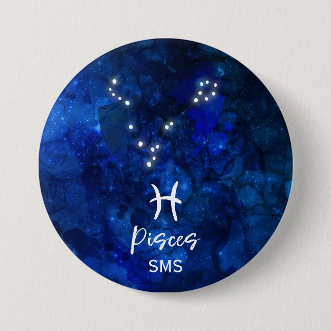 Pisces Zodiac Constellation Blue Galaxy Monogram Button (Front)