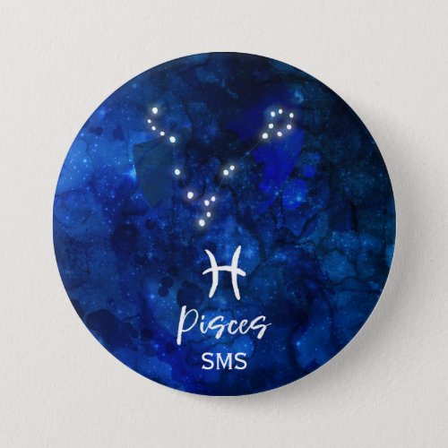 Pisces Zodiac Constellation Blue Galaxy Monogram Button
