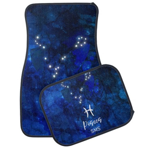 Pisces Zodiac Constellation Blue Galaxy Monogram Car Floor Mat