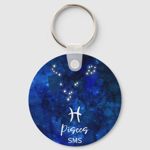 Pisces Zodiac Constellation Blue Galaxy Monogram Keychain