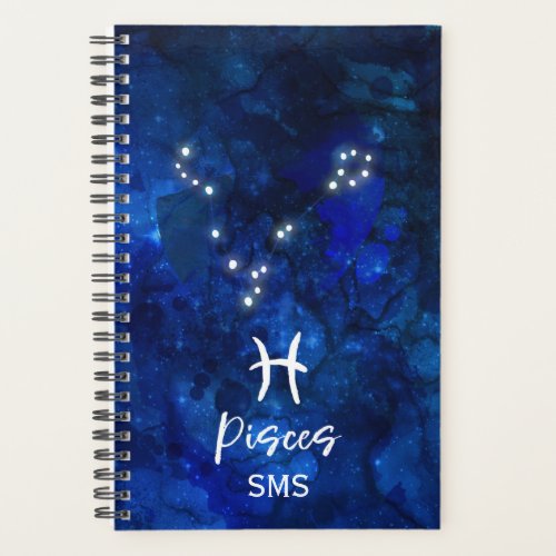 Pisces Zodiac Constellation Blue Galaxy Monogram Planner