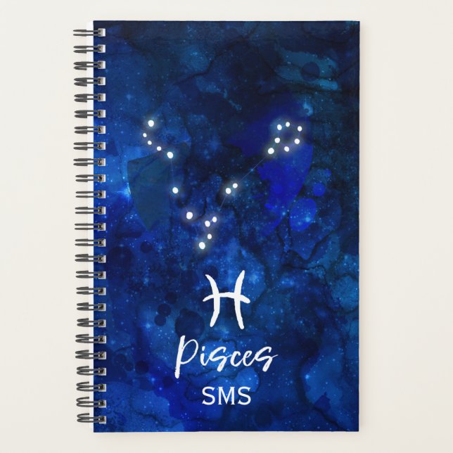 Pisces Zodiac Constellation Blue Galaxy Monogram Planner (Front)
