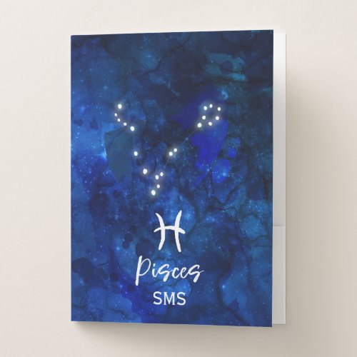 Pisces Zodiac Constellation Blue Galaxy Monogram Pocket Folder