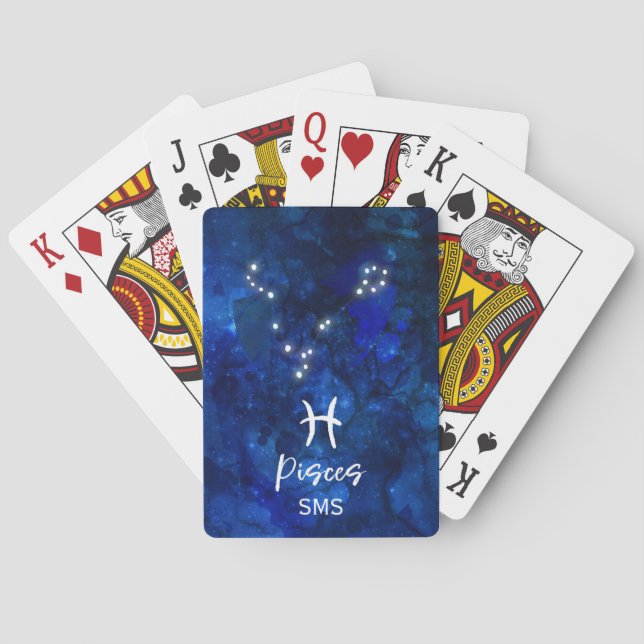 Pisces Zodiac Constellation Blue Galaxy Monogram Poker Cards (Back)