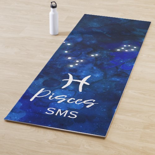 Pisces Zodiac Constellation Blue Galaxy Monogram Yoga Mat