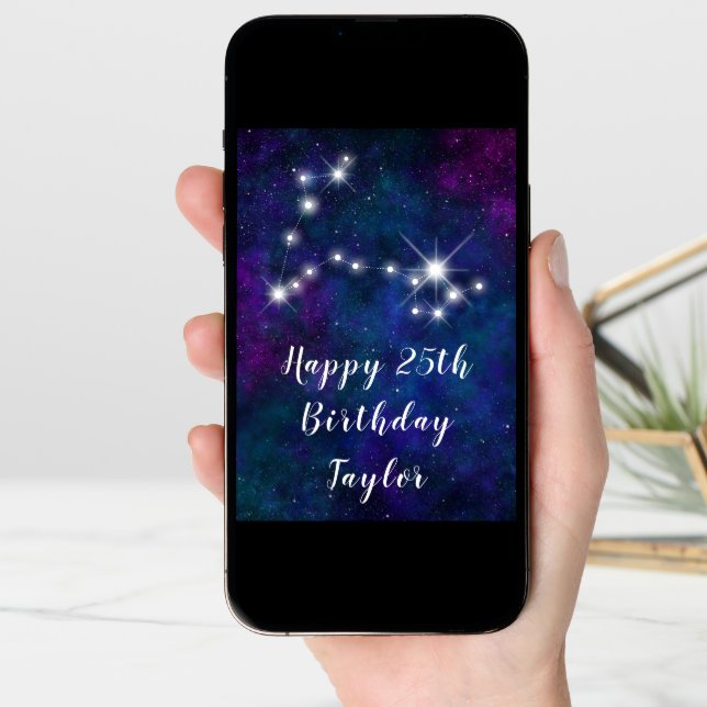 Pisces Zodiac Constellation Happy Birthday Card (Front Digital)