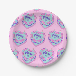 Pisces Zodiac Coquette Heart Birthday Cake Paper Plates