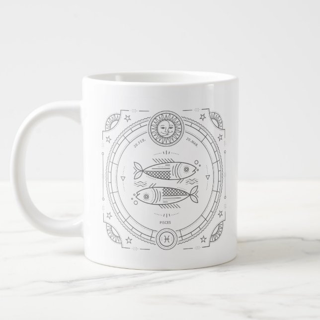 Pisces Zodiac Custom BirthdayMug Giant Coffee Mug (Left)