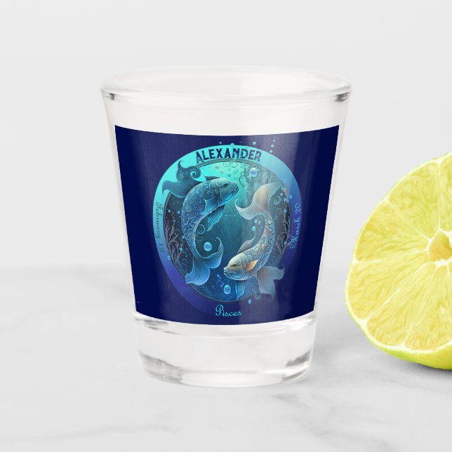 Pisces Zodiac Customizable  Shot Glass (Front)