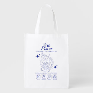Pisces Zodiac Dreamy Astrology Line Art Grocery Bag