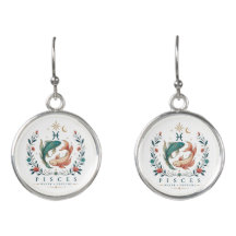 Pisces Zodiac Earrings, Celestial Floral Astrolog