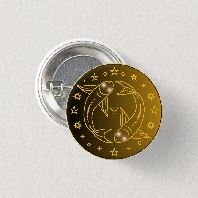 Pisces Zodiac Emblem | Minimal Celestial Symbol Button (Front & Back)
