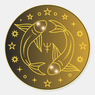 Pisces Zodiac Emblem Minimal Celestial Symbol Classic Round Sticker