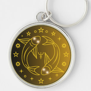 Pisces Zodiac Emblem Minimal Celestial Symbol Keychain