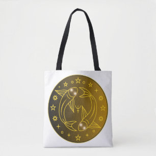 Pisces Zodiac Emblem Minimal Celestial Symbol Tote Bag
