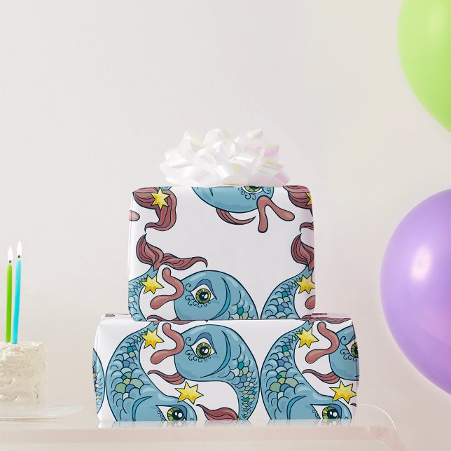 Pisces Zodiac Fish Celestial Astrology Wrapping Paper (Creator Uploaded)