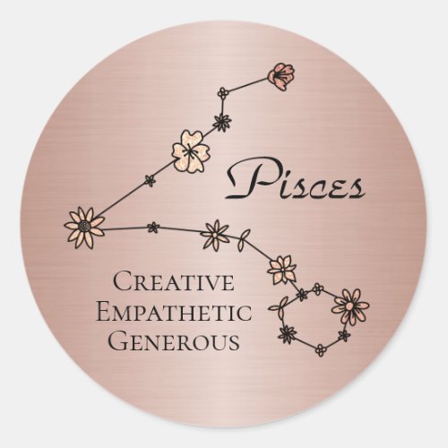  Pisces Zodiac Fish Star Sign Flower Constellation Classic Round Sticker