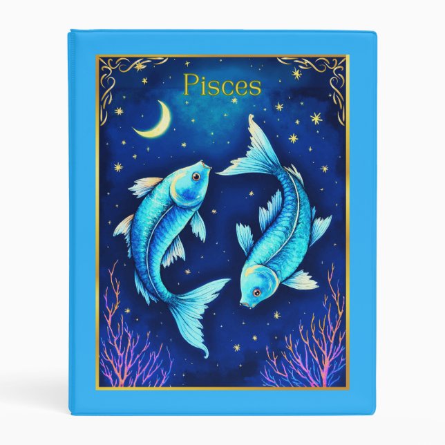 Pisces Zodiac Fish Swimming in Cosmic Waters Mini Binder (Front)