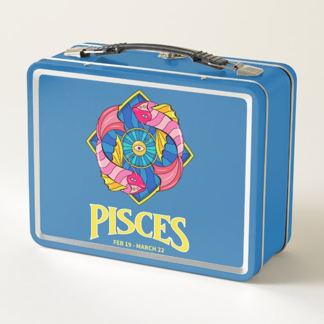 Pisces Zodiac Fishes Design Metal Lunch Box (Back)